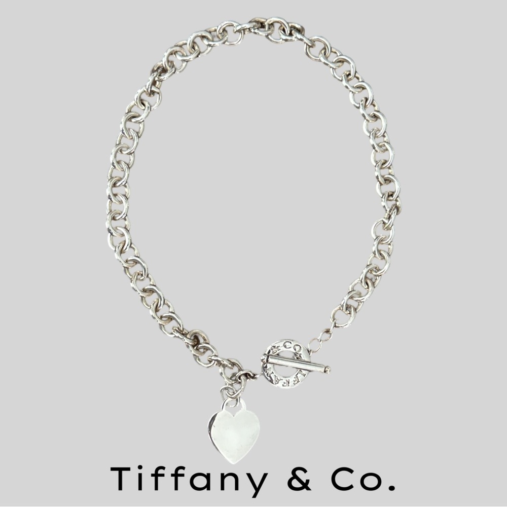 TIFFANY & CO. STERLING SILVER 16” TOGGLE NECKLACE WITH BLANK HEART CHARM - MINT!